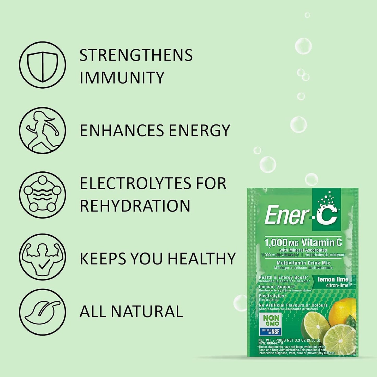 Vitamin C 1000mg Lemon Lime 30 Sachets - Ener - C - Multivitamins - Eco Natural Products