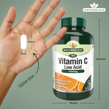 Vitamin C 1000mg Low Acid 180 Tablets - Natures Aid - Vitamins & Supplements - Eco Natural Products