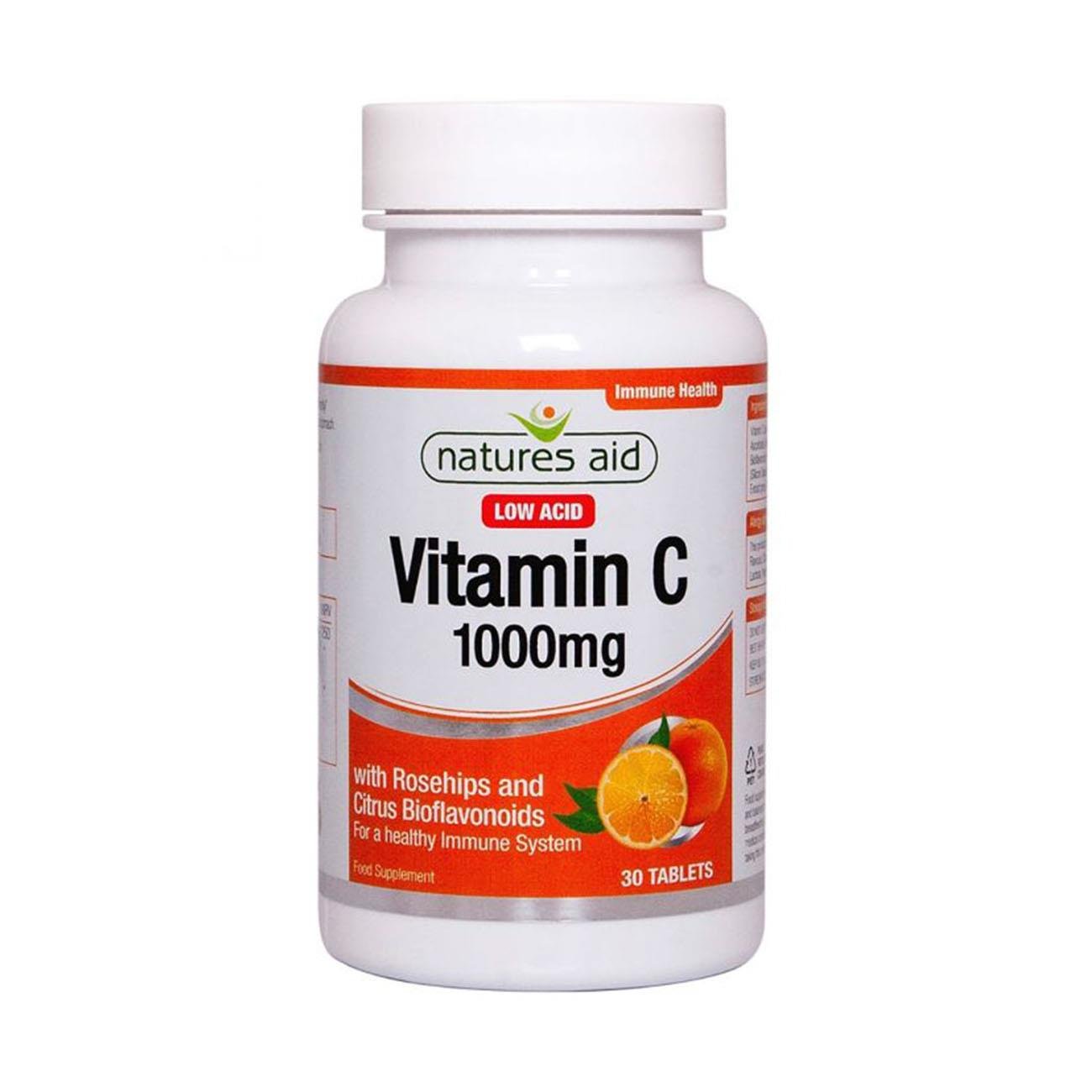 Vitamin C 1000mg Low Acid 30 Tabs - Natures Aid - Single Vitamins - Natures Aid