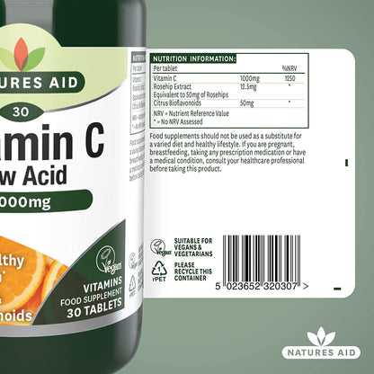 Vitamin C 1000mg Low Acid 30 Tabs - Natures Aid - Vitamins & Supplements - Eco Natural Products