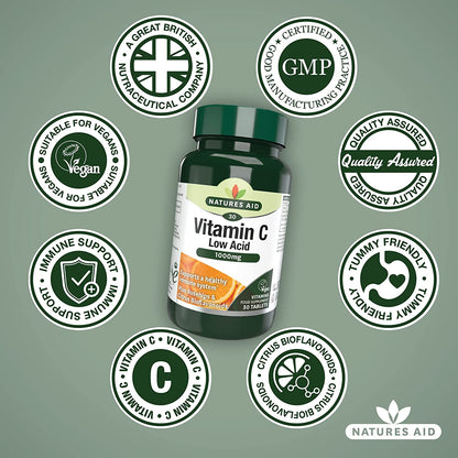 Vitamin C 1000mg Low Acid 30 Tabs - Natures Aid - Vitamins & Supplements - Eco Natural Products