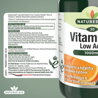 Vitamin C 1000mg Low Acid 30 Tabs - Natures Aid - Vitamins & Supplements - Eco Natural Products
