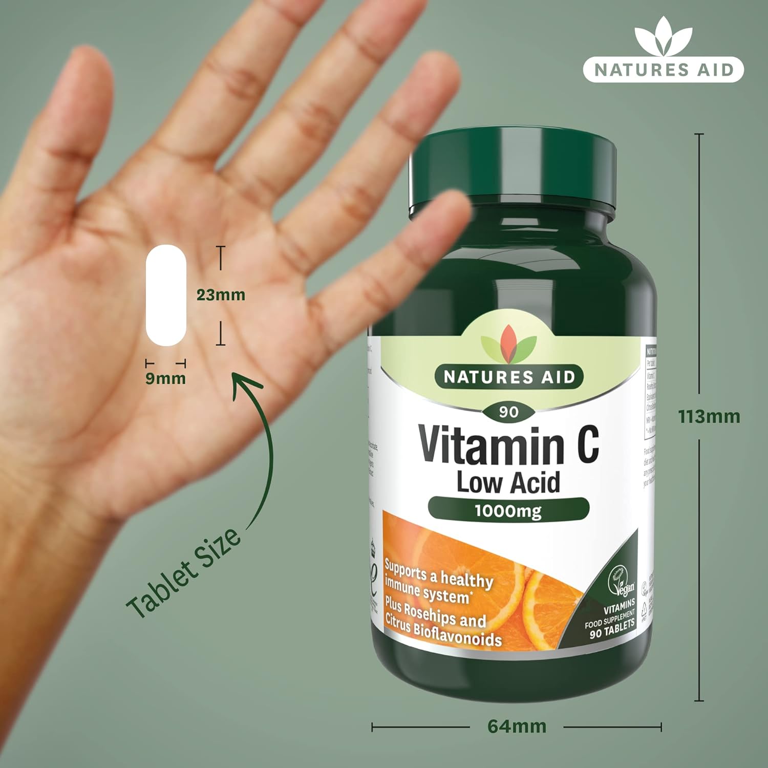 Vitamin C 1000mg Low Acid 90 Tabs - Natures Aid - Vitamins & Supplements - Eco Natural Products