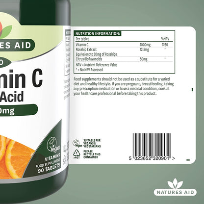 Vitamin C 1000mg Low Acid 90 Tabs - Natures Aid - Vitamins & Supplements - Eco Natural Products