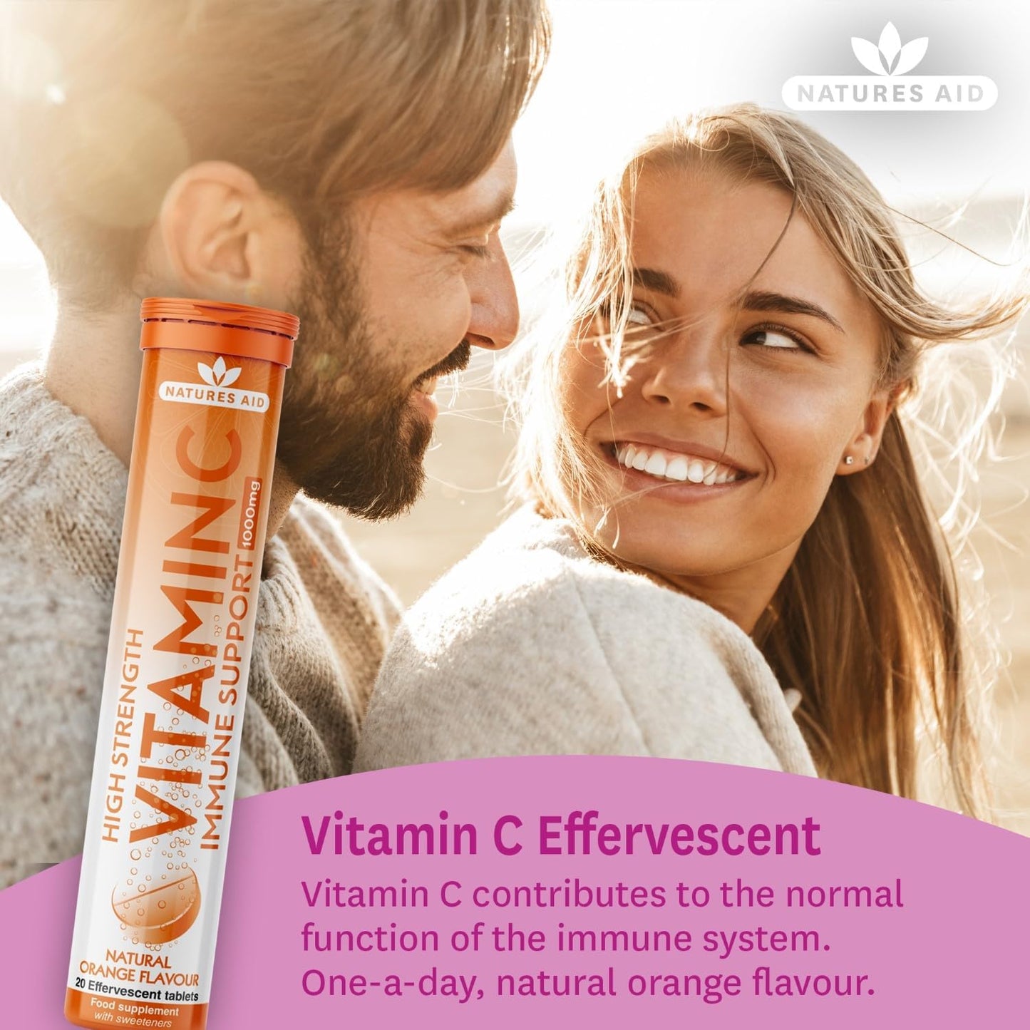 Vitamin C Effervescent 1000mg 20 Tablets - Natures Aid - Vitamins & Supplements - Eco Natural Products