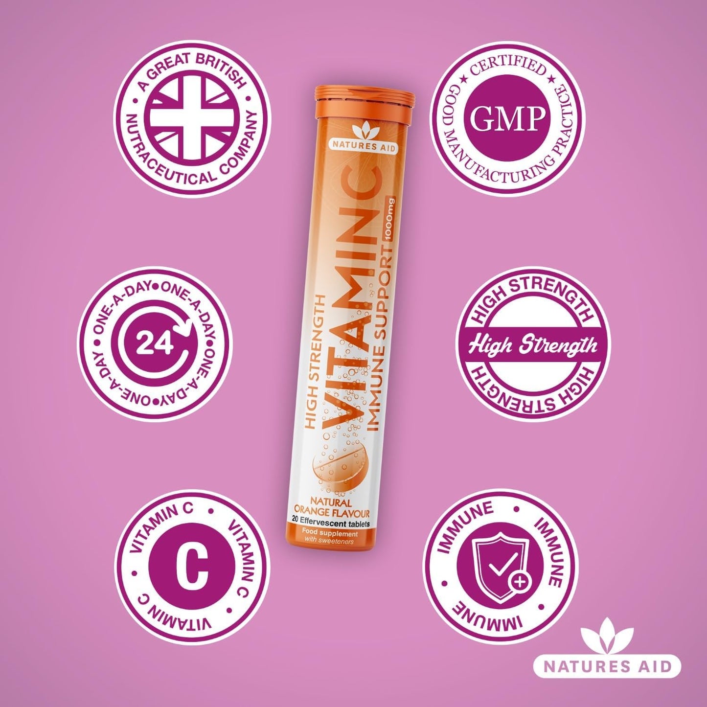 Vitamin C Effervescent 1000mg 20 Tablets - Natures Aid - Vitamins & Supplements - Eco Natural Products