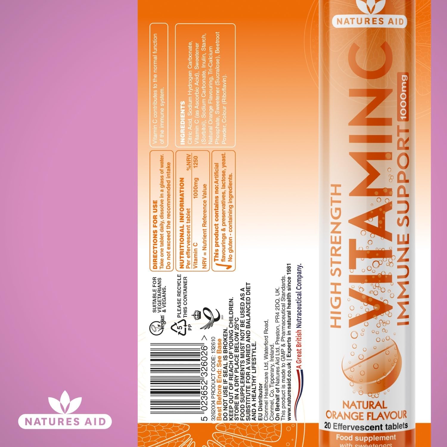 Vitamin C Effervescent 1000mg 20 Tablets - Natures Aid - Vitamins & Supplements - Eco Natural Products