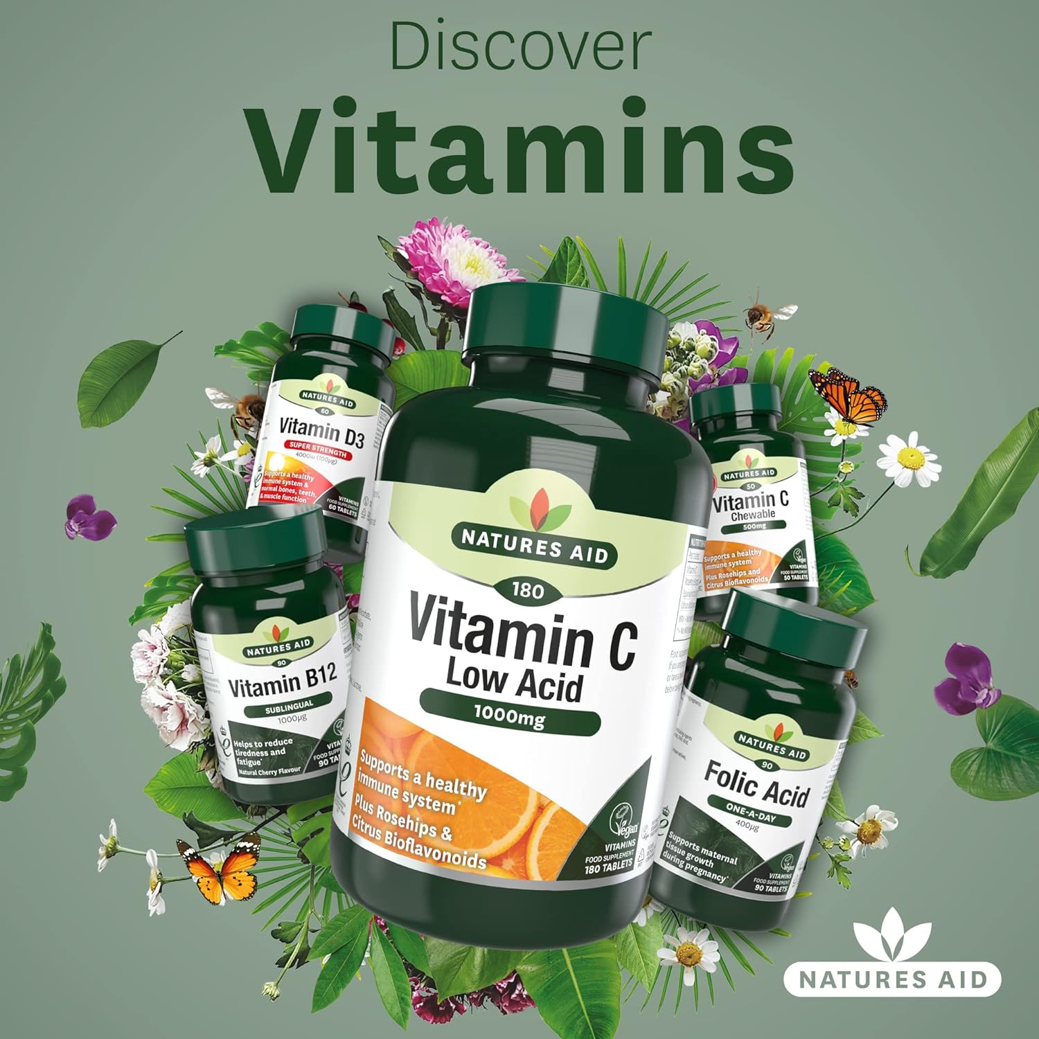 Vitamin C Low Acid 1000mg (180+60) 240 Tablets - Natures Aid - Vitamins & Supplements - Eco Natural Products