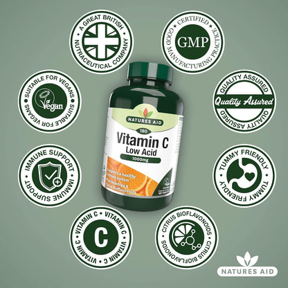 Vitamin C Low Acid 1000mg (180+60) 240 Tablets - Natures Aid - Vitamins & Supplements - Eco Natural Products