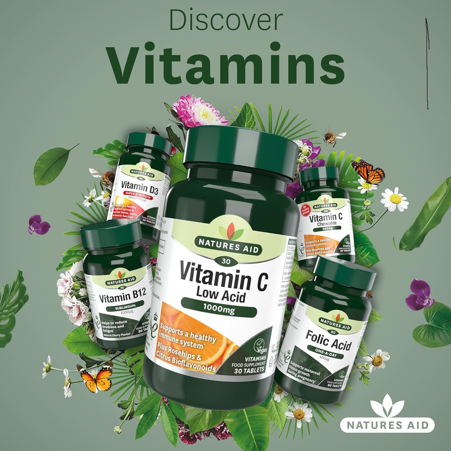 Vitamin C Low Acid 1000mg (30+10) 40 Tablets [BLACK FRIDAY] - Eco Natural Products - Natures Aid - Vitamins & Supplements