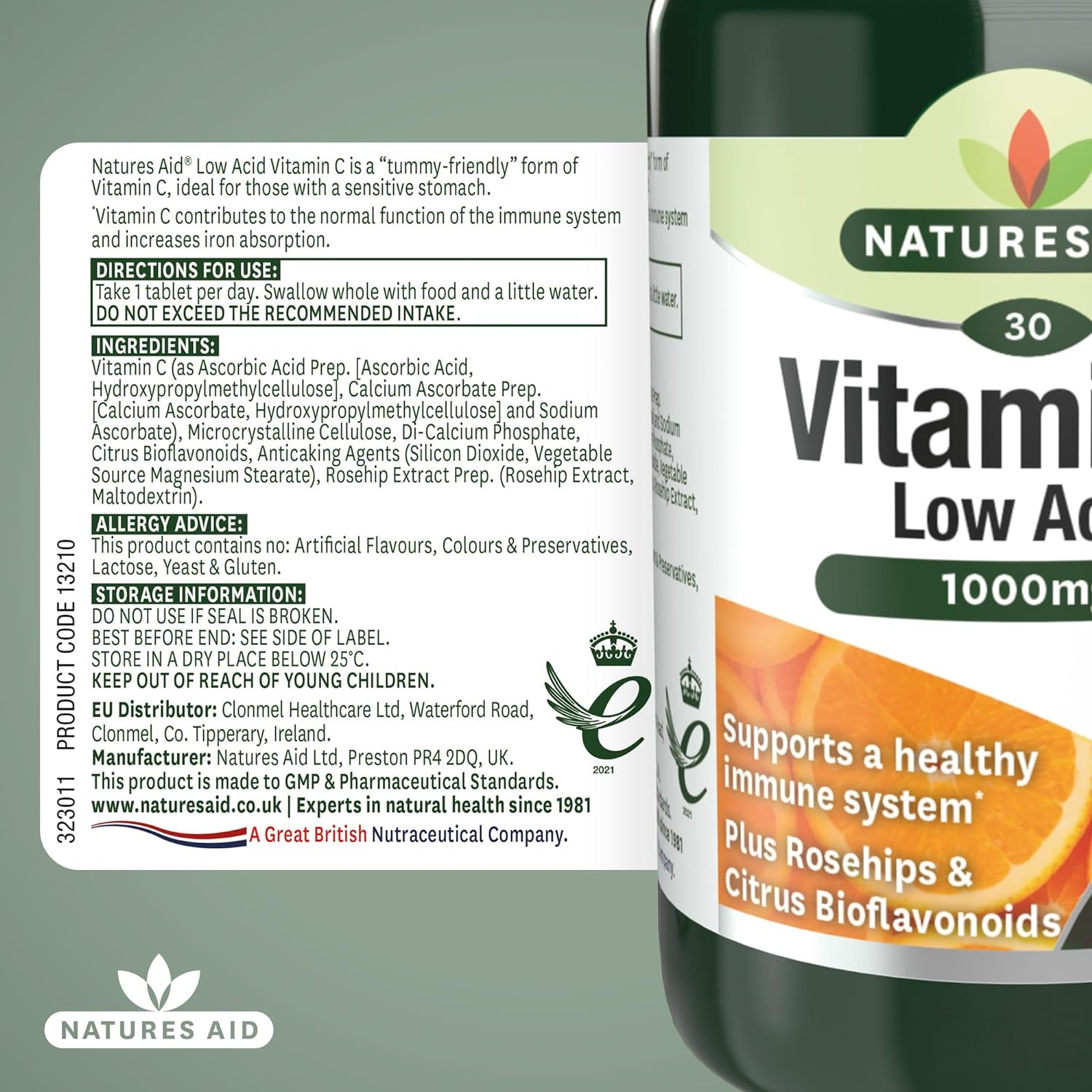 Vitamin C Low Acid 1000mg (30+10) 40 Tablets [BLACK FRIDAY] - Eco Natural Products - Natures Aid - Vitamins & Supplements