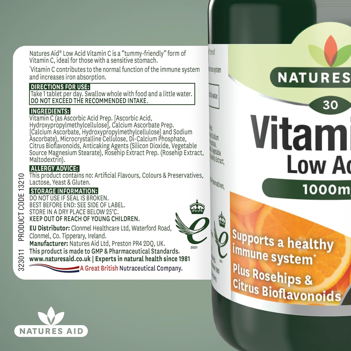 Vitamin C Low Acid 1000mg (30+10) 40 Tablets - Natures Aid - Vitamins & Supplements - Eco Natural Products