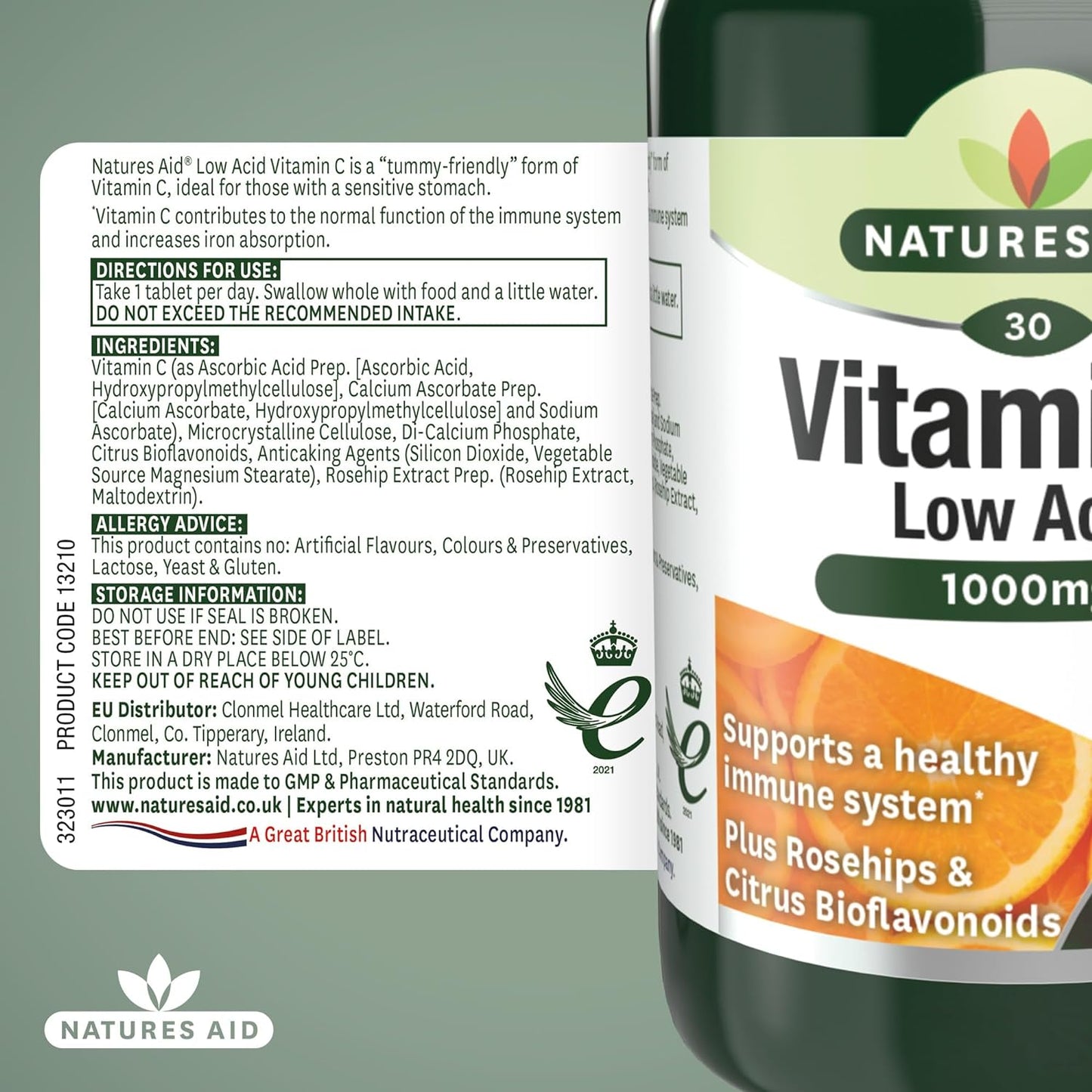 Vitamin C Low Acid 1000mg (30+10) 40 Tablets - Natures Aid - Vitamins & Supplements - Eco Natural Products