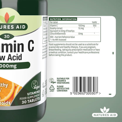Vitamin C Low Acid 1000mg (30+10) 40 Tablets - Natures Aid - Vitamins & Supplements - Eco Natural Products