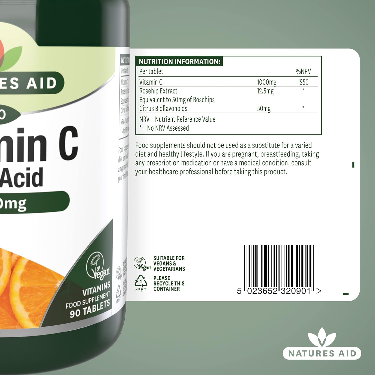 Vitamin C Low Acid 1000mg (90+30) 120 Tablets - Natures Aid - Vitamins & Supplements - Eco Natural Products