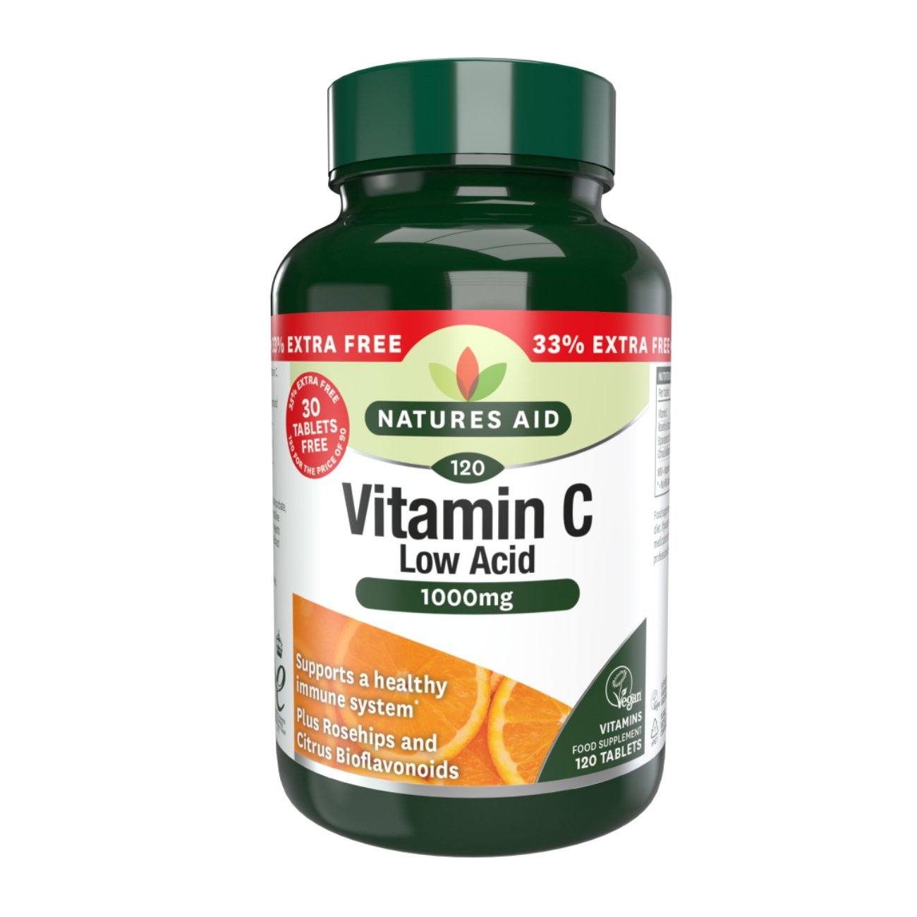 Vitamin C Low Acid 1000mg (90+30) 120 Tablets - Natures Aid - Vitamins & Supplements - Eco Natural Products