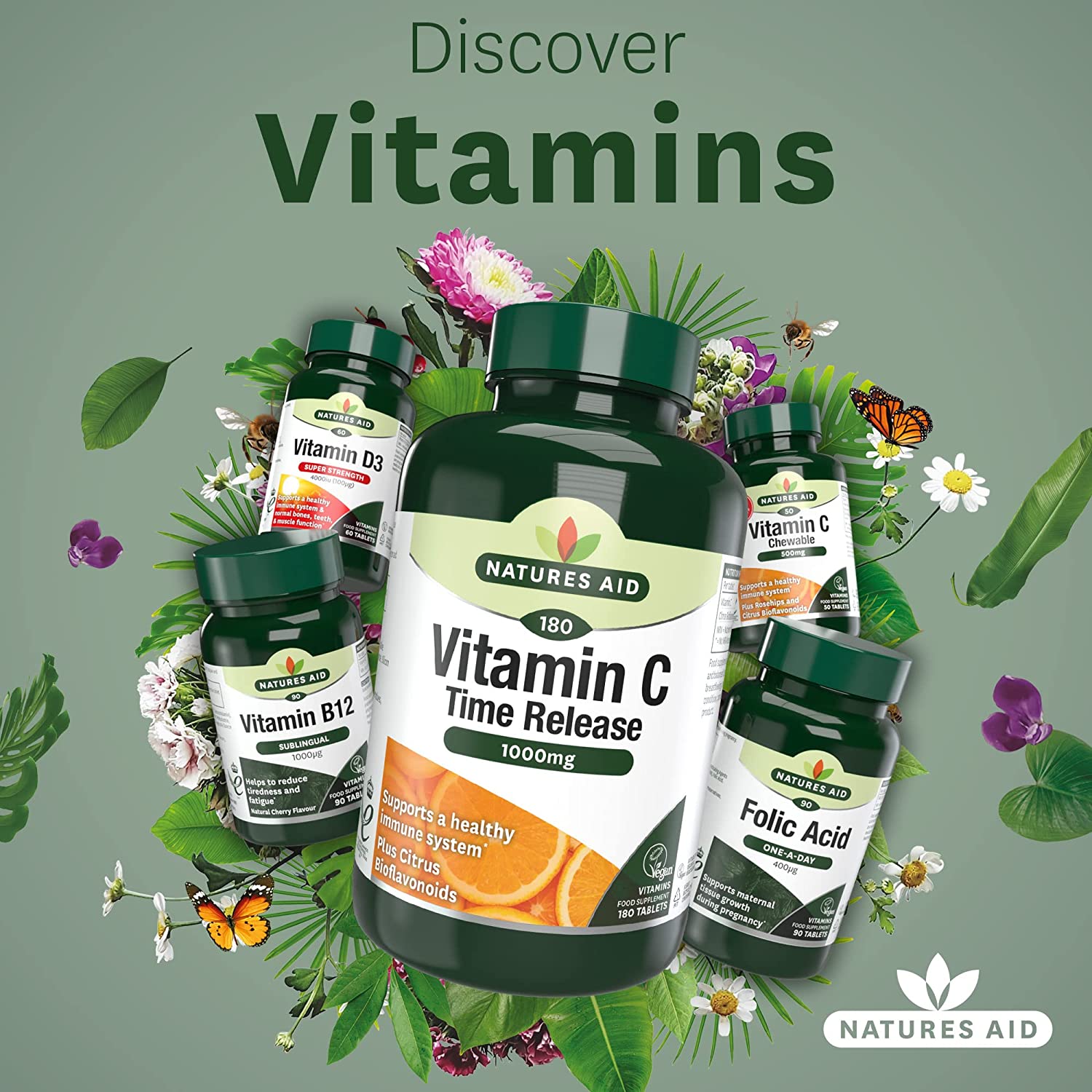 Vitamin C Time Relaease 1000mg 180 Tablets - Natures Aid - Vitamins & Supplements - Eco Natural Products