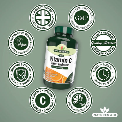 Vitamin C Time Relaease 1000mg 180 Tablets - Natures Aid - Vitamins & Supplements - Eco Natural Products