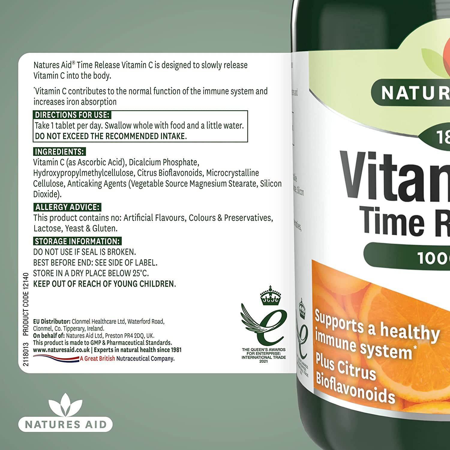 Vitamin C Time Relaease 1000mg 180 Tablets - Natures Aid - Vitamins & Supplements - Eco Natural Products