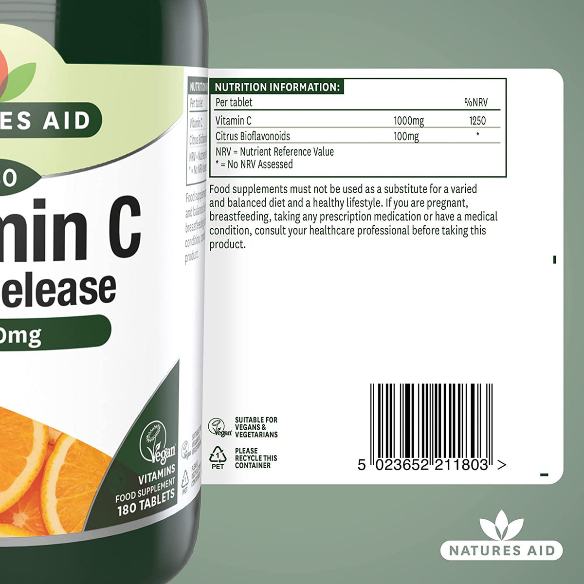 Vitamin C Time Release tablet size 23mm x 9mm shown in hand