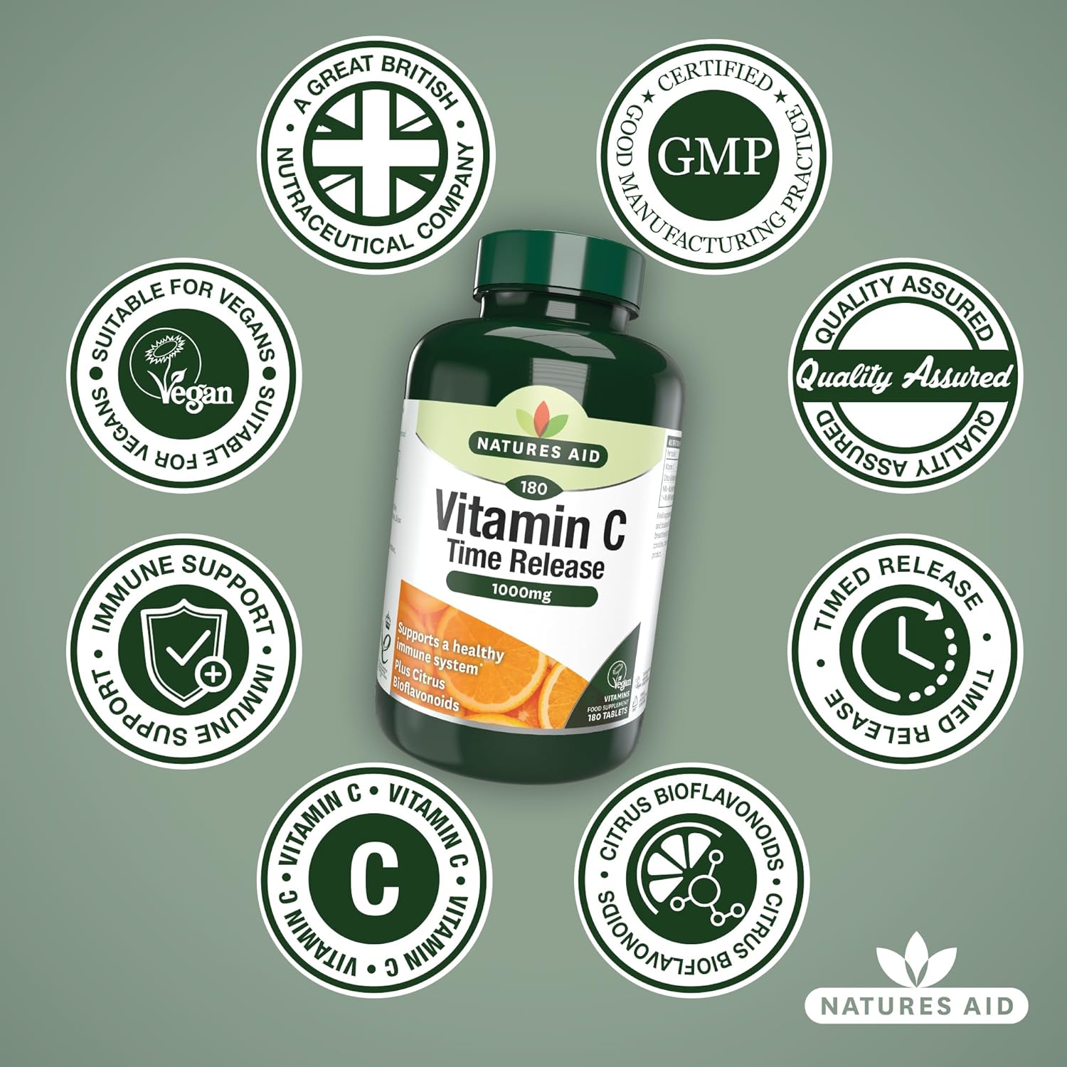 Vitamin C Time Release 1000mg 180 Tablets [BLACK FRIDAY] - Eco Natural Products - Natures Aid - Vitamins & Supplements