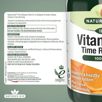 Vitamin C Time Release 1000mg 180 Tablets - Natures Aid - Vitamins & Supplements - Eco Natural Products