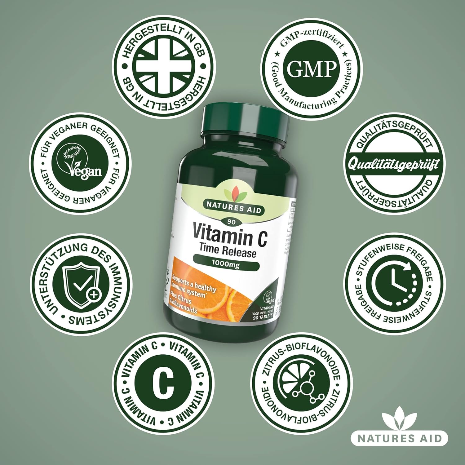 Vitamin C Time Release 1000mg 90 Tablets - Natures Aid - Vitamins & Supplements - Eco Natural Products