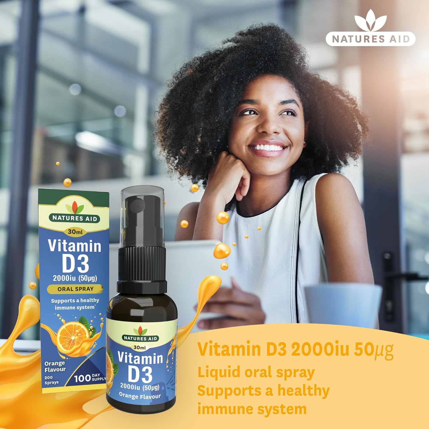 Vitamin D3 2000 iu Oral Spray 30ml - Natures Aid - Food Supplements - Eco Natural Products