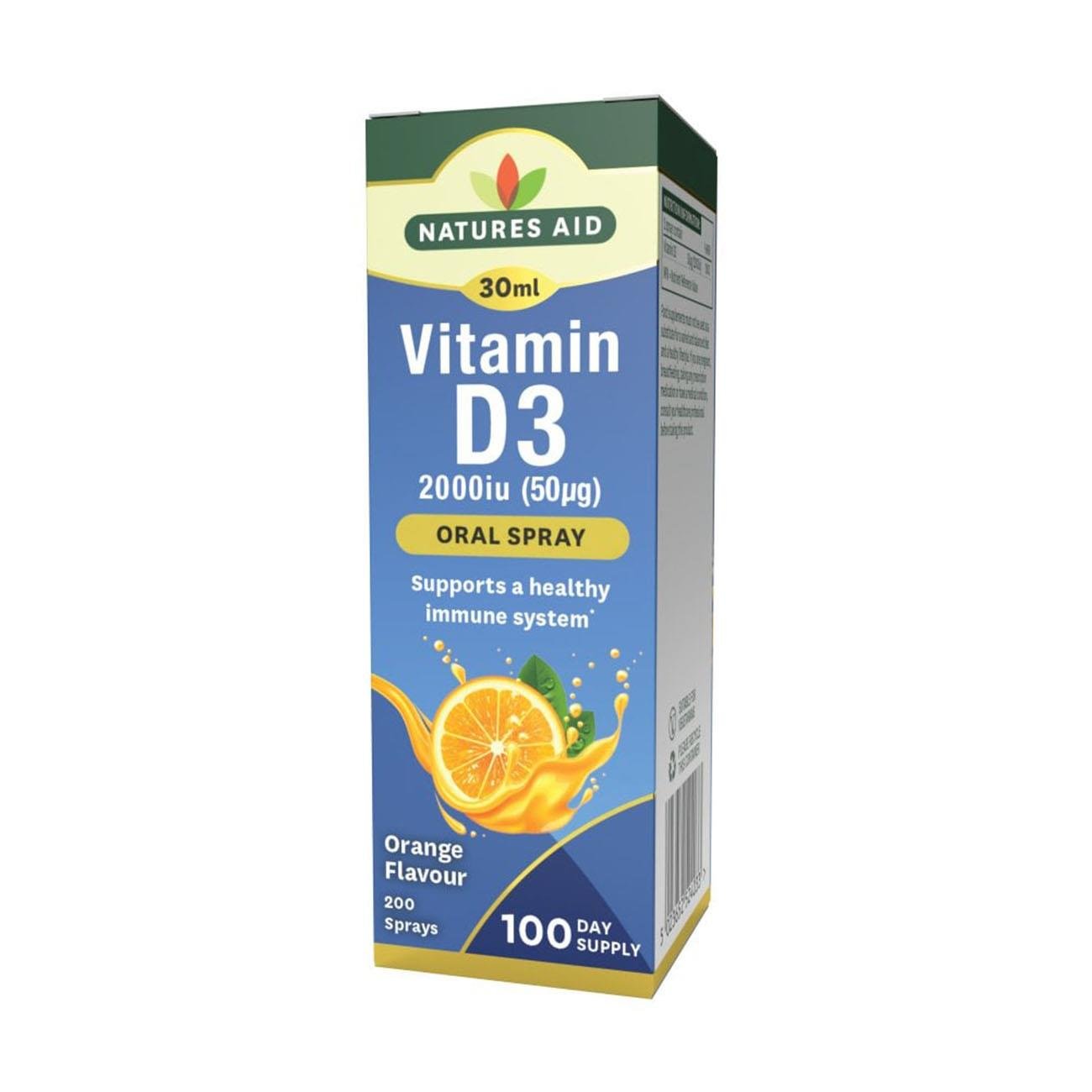 Vitamin D3 2000 iu Oral Spray 30ml - Natures Aid - Food Supplements - Eco Natural Products