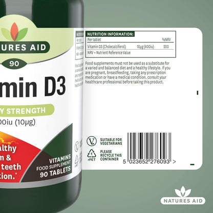 Vitamin D3 400iu 90 Tablets - Natures Aid - Vitamins & Supplements - Eco Natural Products