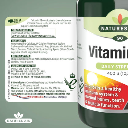 Vitamin D3 400iu 90 Tablets - Natures Aid - Vitamins & Supplements - Eco Natural Products