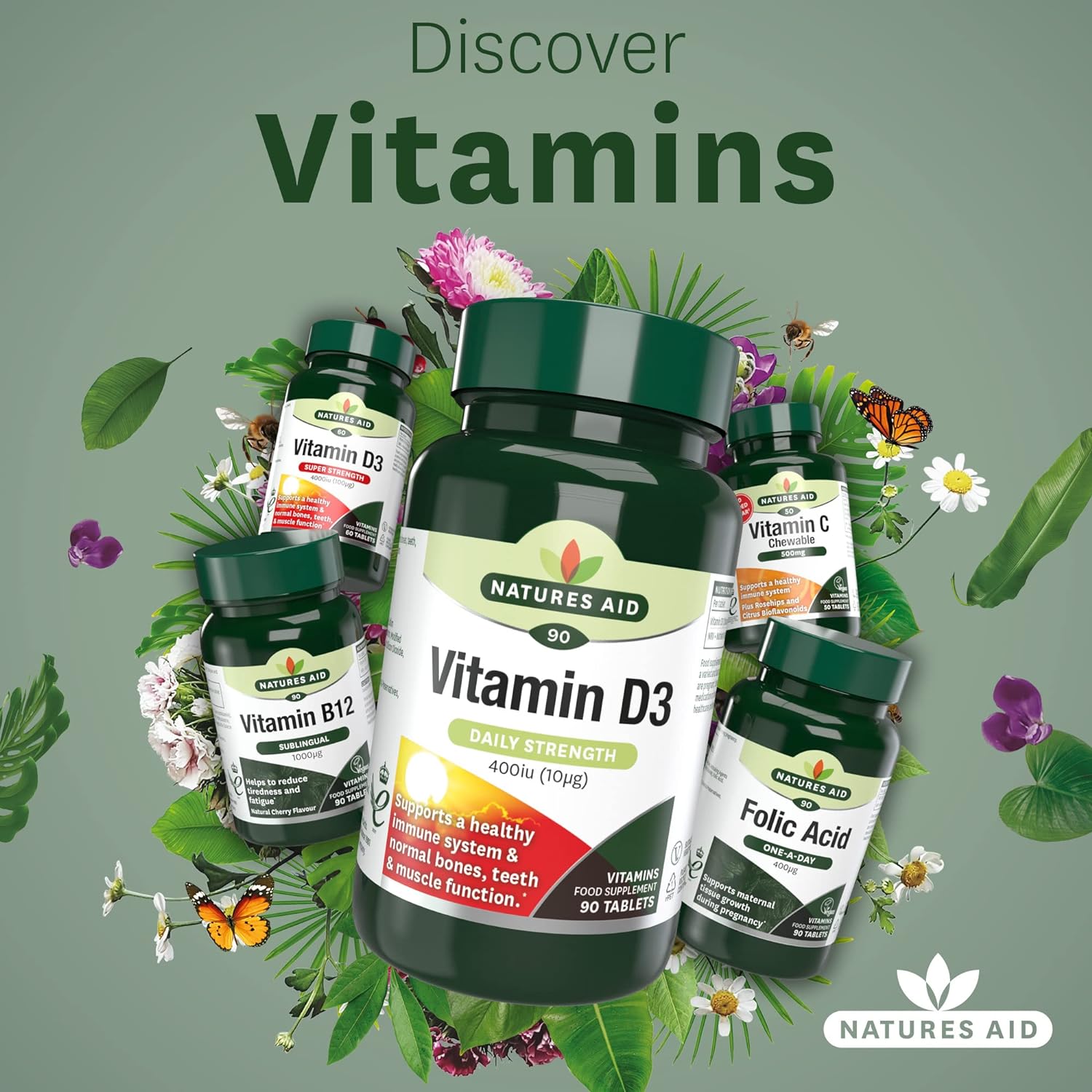 Vitamin D3 400iu 90 Tablets - Eco Natural Products - Natures Aid - Vitamins & Supplements