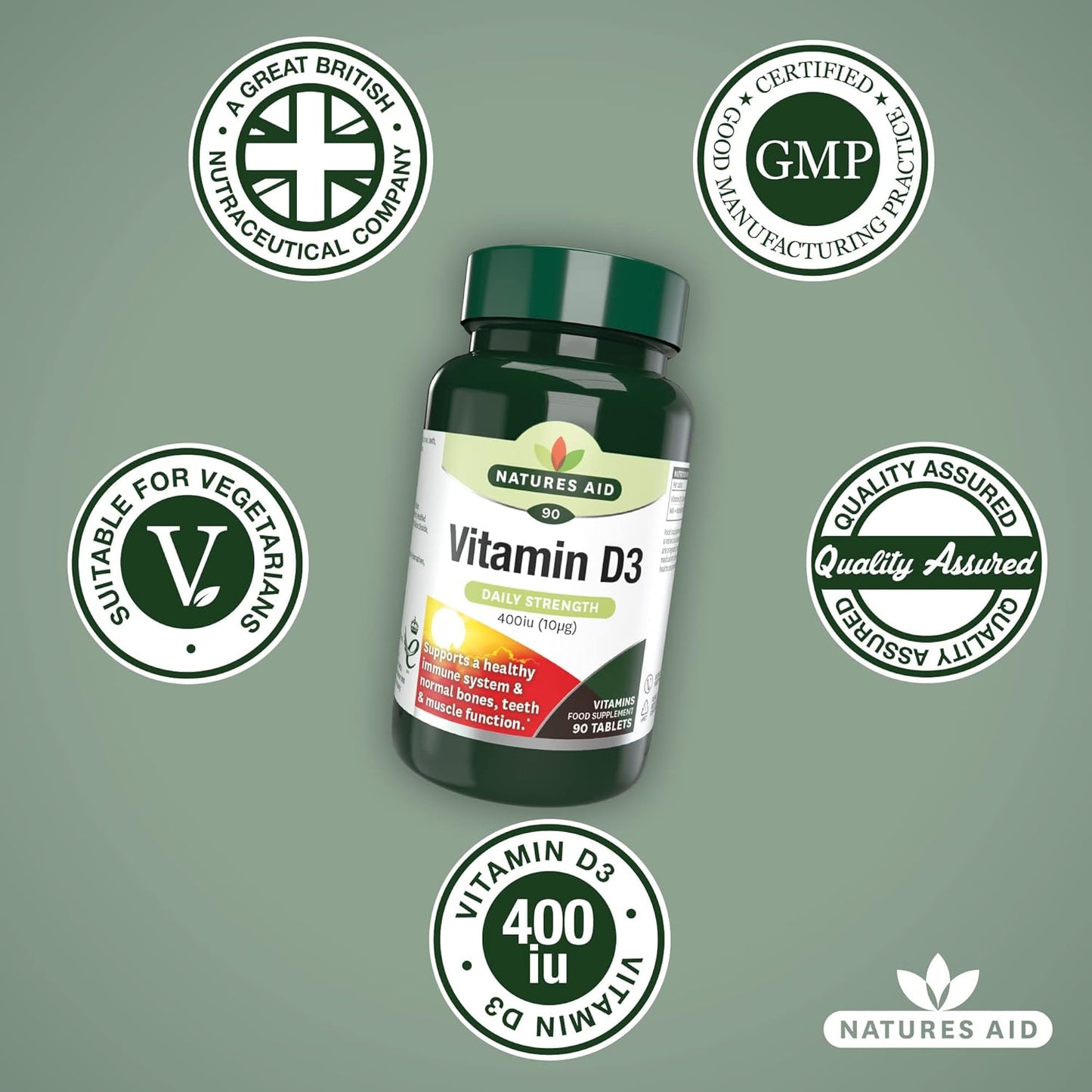 Vitamin D3 400iu 90 Tablets - Natures Aid - Vitamins & Supplements - Eco Natural Products