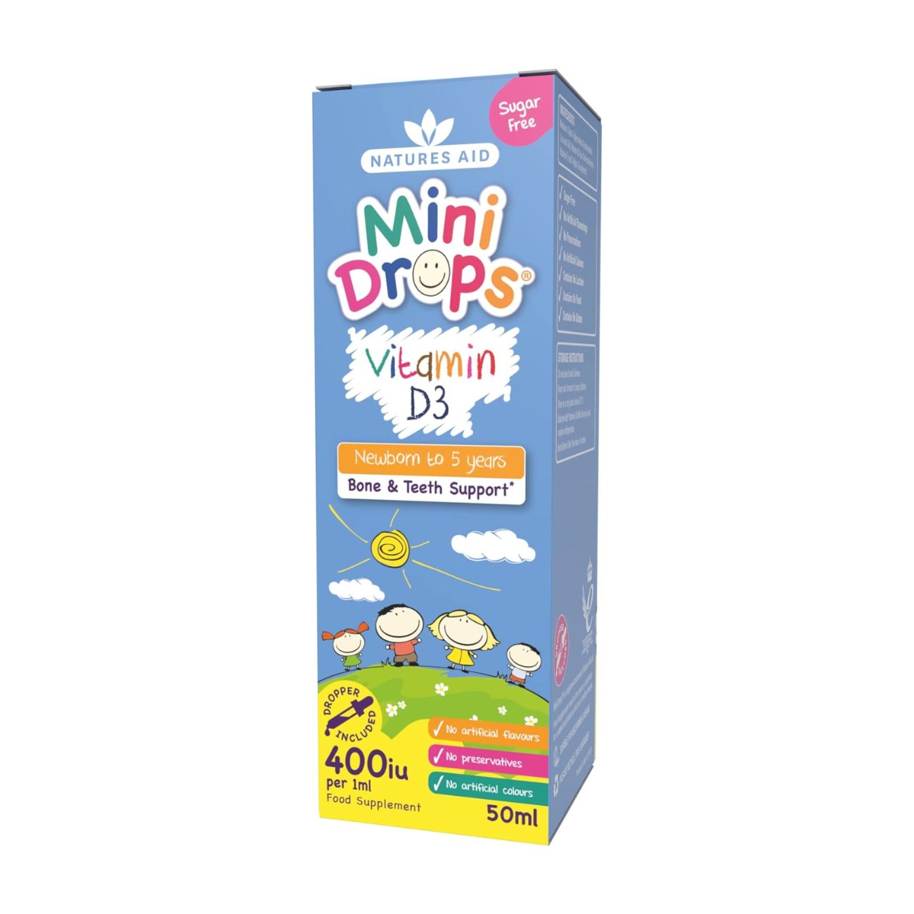 Vitamin D3 400iu Drops for Infants & Children Healthy Teeth & Bones 50ml - Eco Natural Products - Natures Aid - Vitamins & Supplements