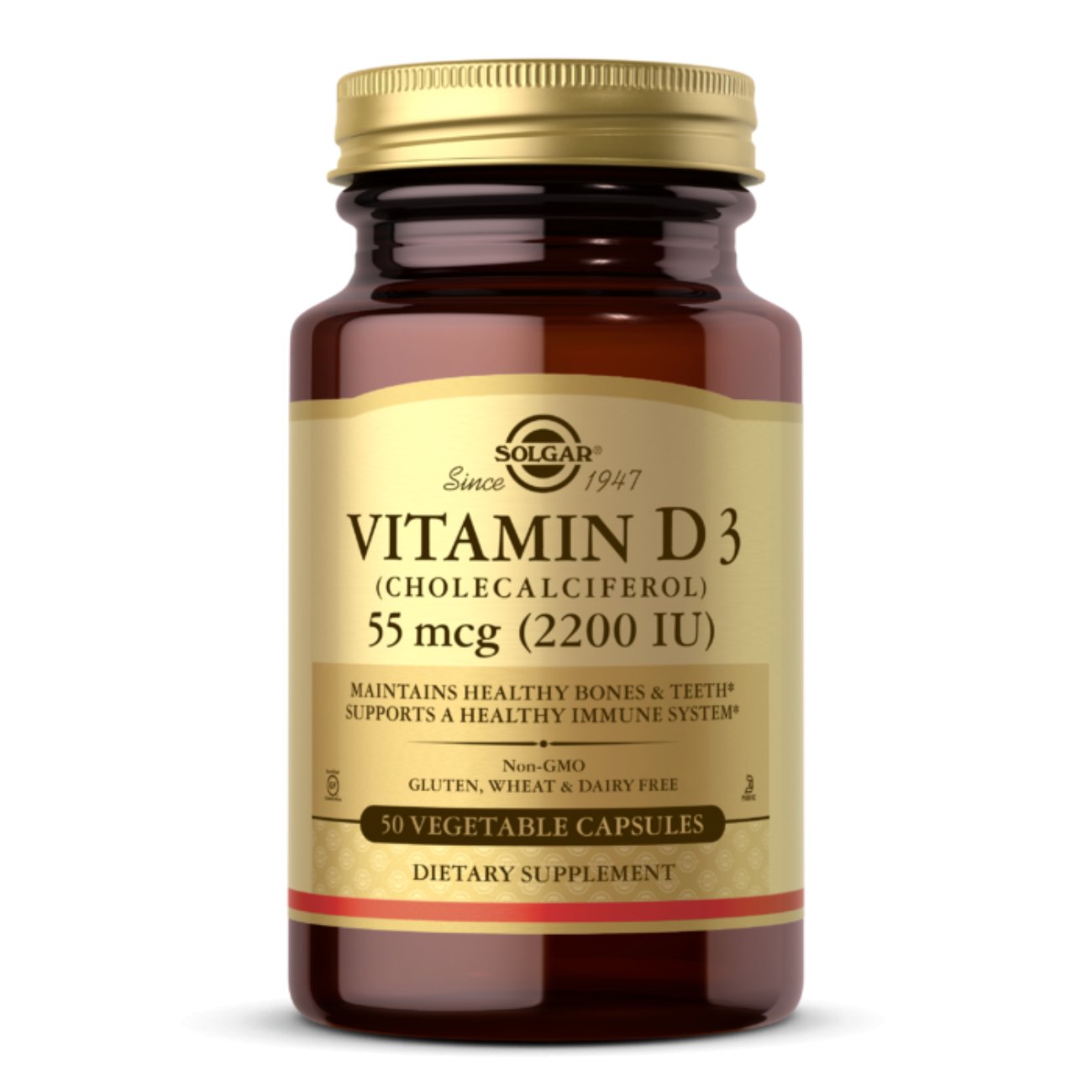 Vitamin D3 (Cholecalciferol) 2200 IU (55 µg) - 50 Vegetable Capsules - Eco Natural Products - Solgar - Vitamins