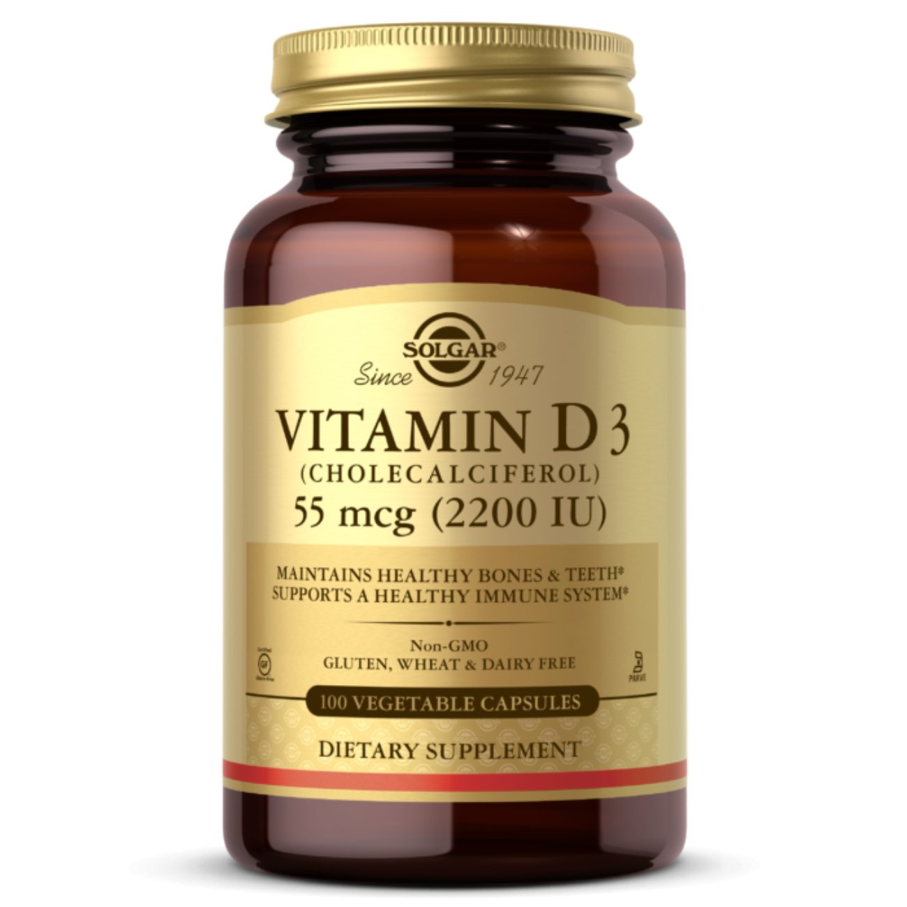 Vitamin D3 (Cholecalciferol) 2200IU (55 µg) - 100 Vegetable Capsules - Eco Natural Products - Solgar - Vitamins