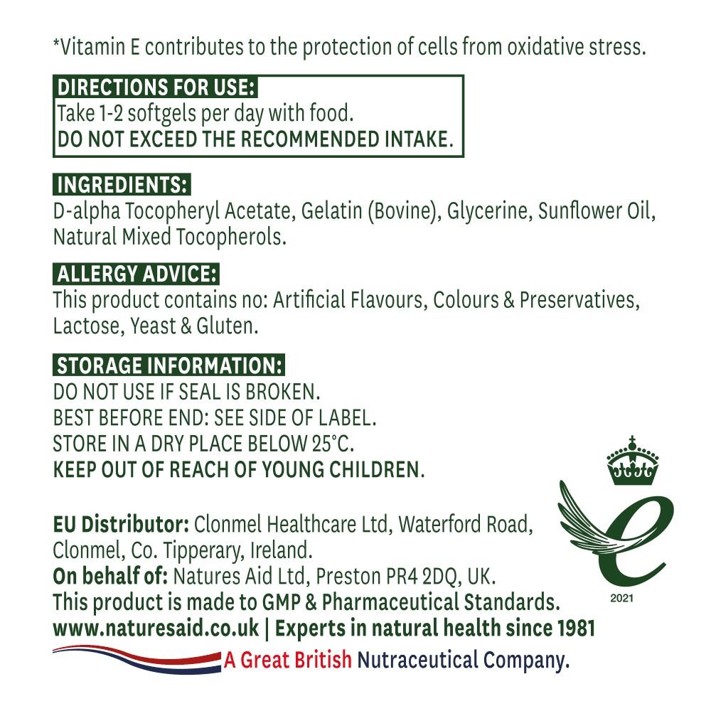 Vitamin E 200iu 60 Softgels - Natures Aid - Vitamins & Supplements - Eco Natural Products
