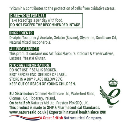 Vitamin E 200iu 60 Softgels - Natures Aid - Vitamins & Supplements - Eco Natural Products