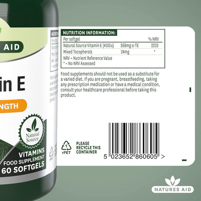 Vitamin E 400iu 60 Softgels - Natures Aid - Vitamins & Supplements - Eco Natural Products
