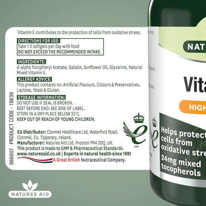 Vitamin E 400iu 60 Softgels - Natures Aid - Vitamins & Supplements - Eco Natural Products