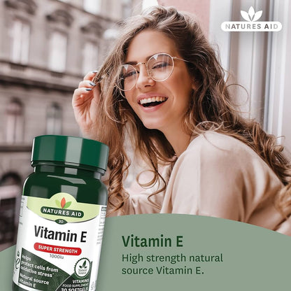 Vitamin E High Strength 1000iu 30 softgels - Natures Aid - Vitamins & Supplements - Eco Natural Products