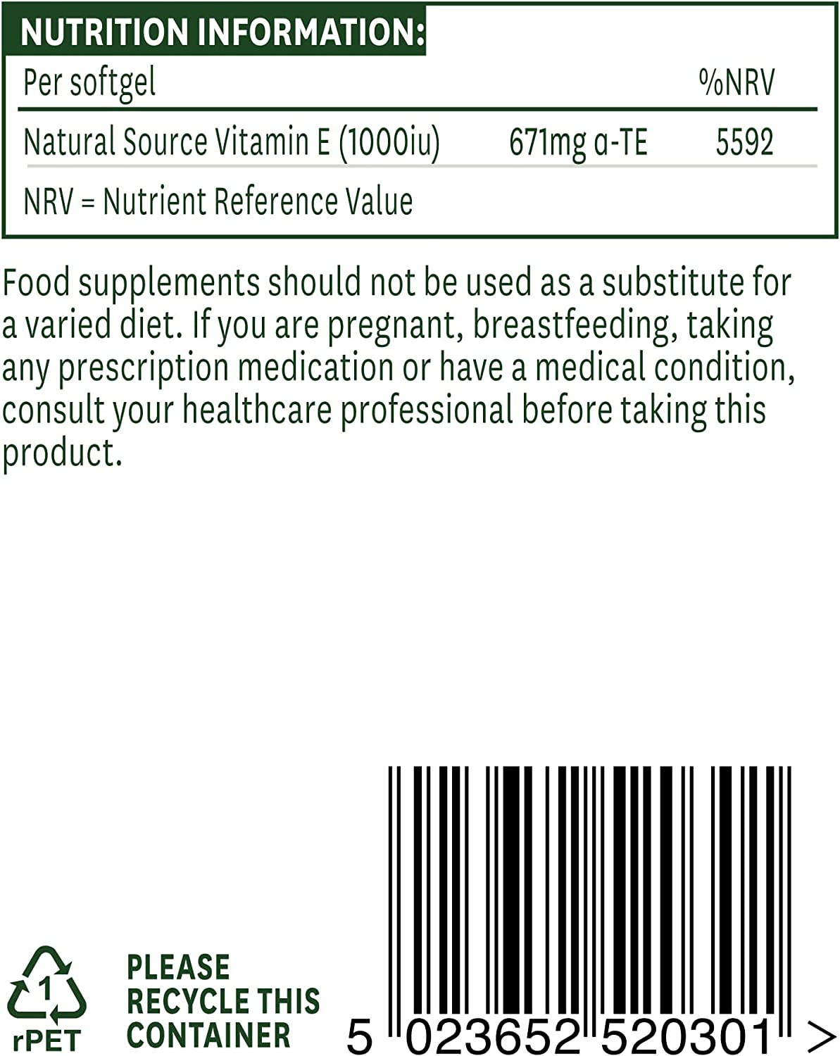 Vitamin E High Strength 1000iu 30 softgels - Natures Aid - Vitamins & Supplements - Eco Natural Products