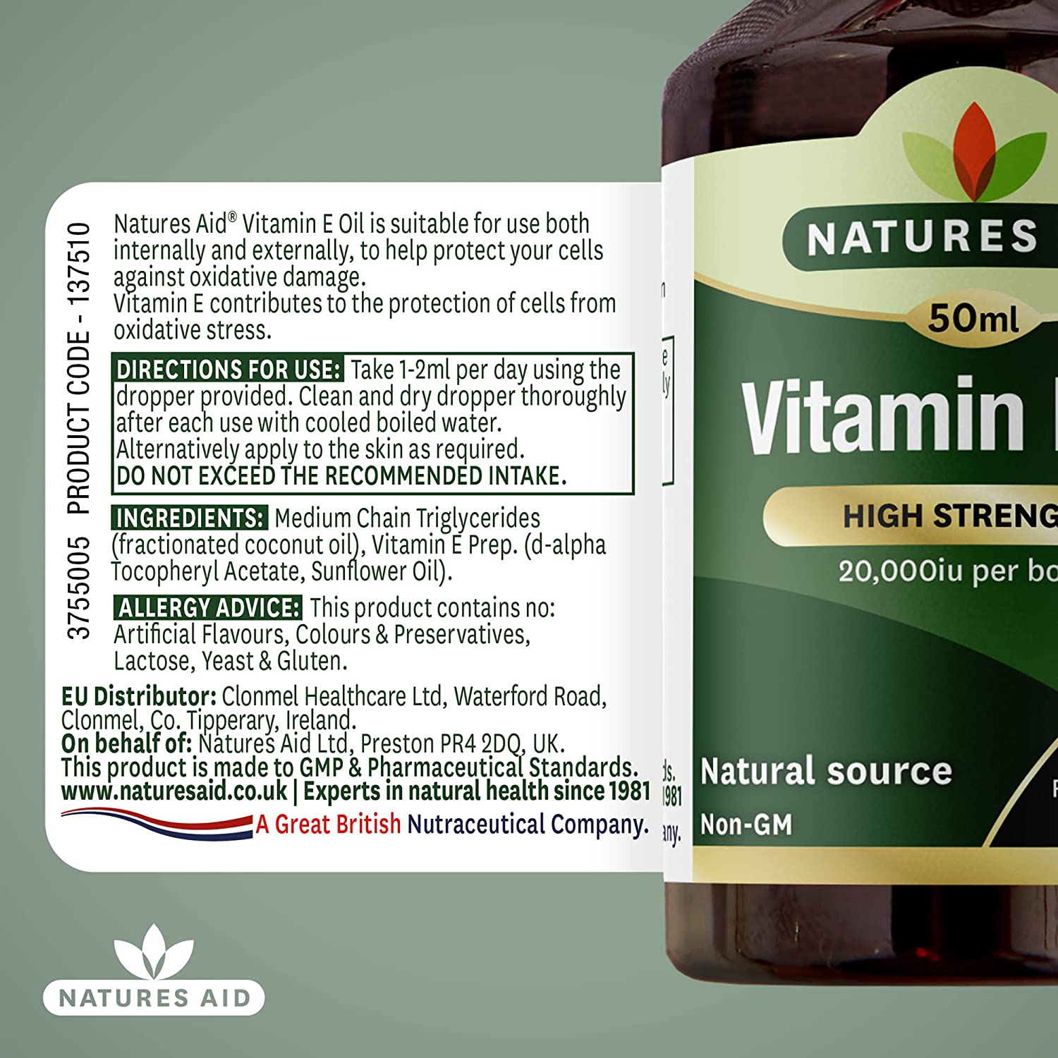 Vitamin E Oil High Strength 20,000 50ml - Natures Aid - Vitamins & Supplements - Eco Natural Products