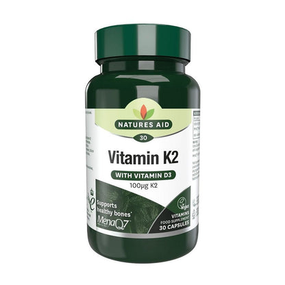 Vitamin K2 100ug with Vitamin D3 30 Capsules - Natures Aid - Vitamins & Supplements - Eco Natural Products