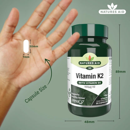 Vitamin K2 100ug with Vitamin D3 30 Capsules - Natures Aid - Vitamins & Supplements - Eco Natural Products