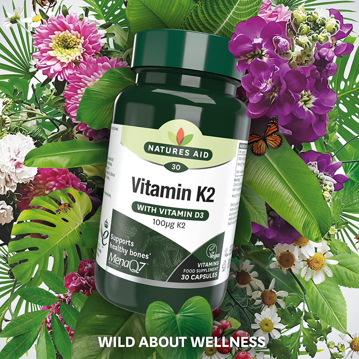 Vitamin K2 100ug with Vitamin D3 30 Capsules - Natures Aid - Vitamins & Supplements - Eco Natural Products