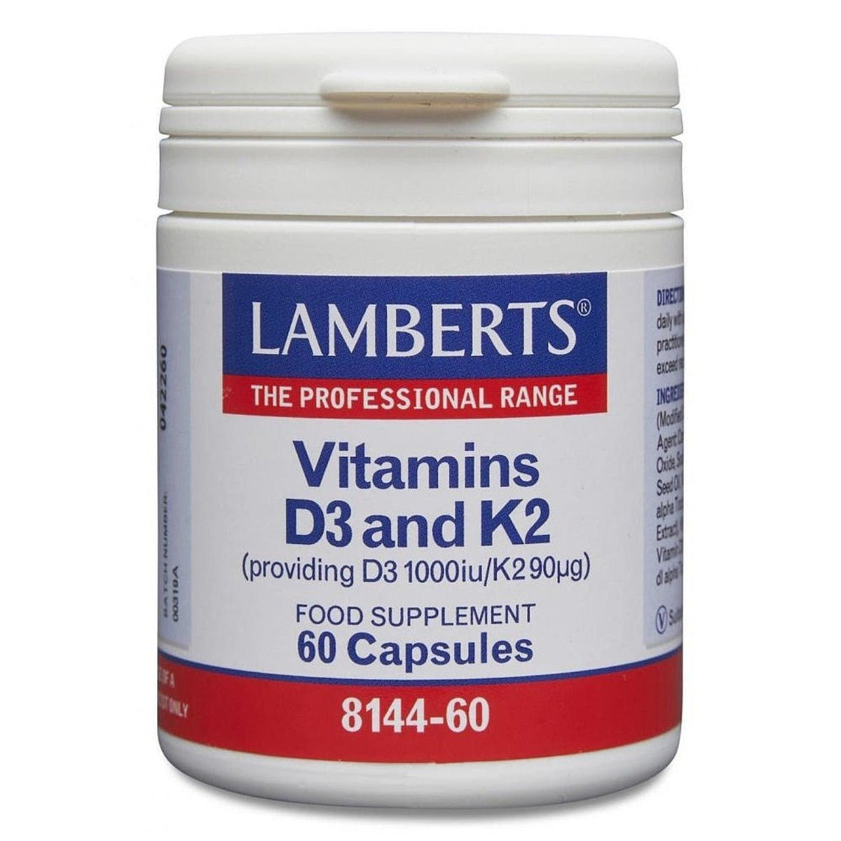 Vitamins D3 (1000iu) and K2 (90ug) 60 Capsules - Lamberts - Food Supplement - Eco Natural Products