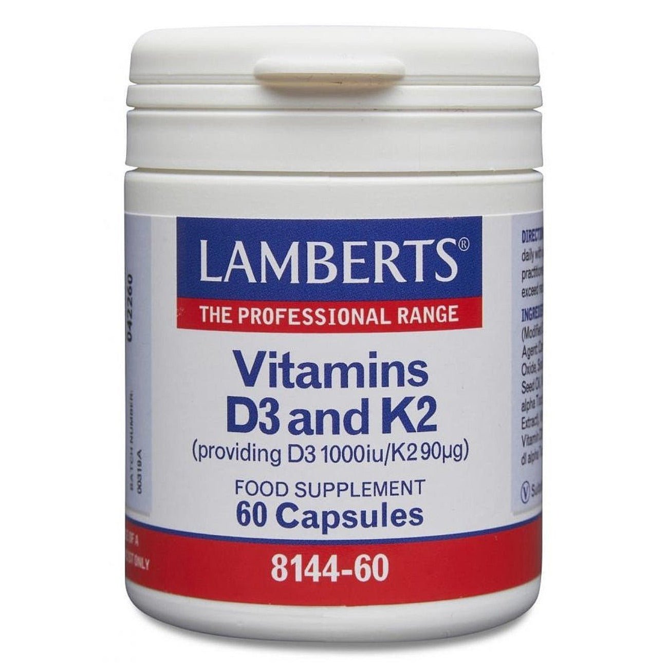 Vitamins D3 (1000iu) and K2 (90ug) 60 Capsules - Lamberts - Food Supplement - Eco Natural Products