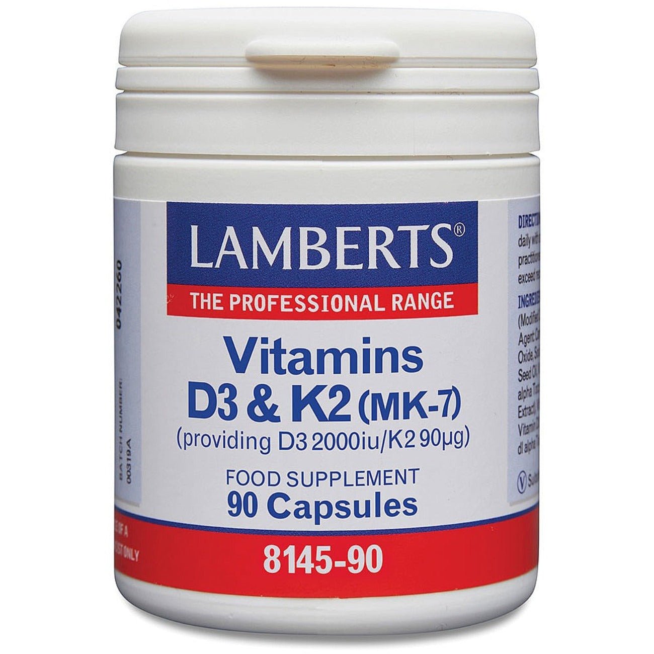 Vitamins D3(2000iu) and K2(90ug) 90 Capsules - Lamberts - Food Supplement - Eco Natural Products