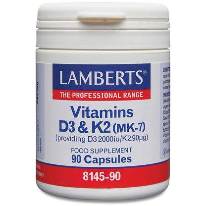Vitamins D3(2000iu) and K2(90ug) 90 Capsules - Lamberts - Food Supplement - Eco Natural Products